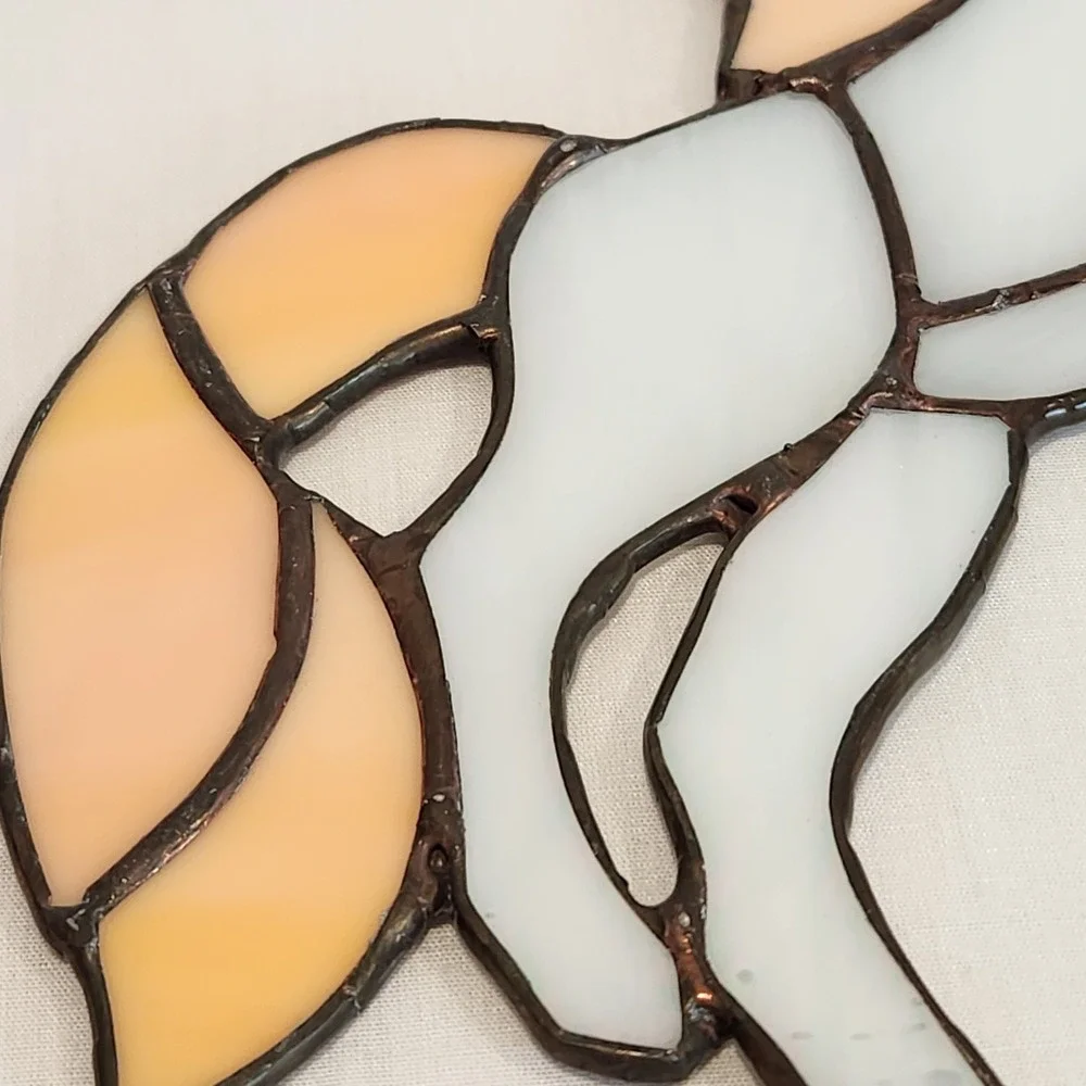 Stained Glass Unicorn Sun Catcher Ornament Peach White‎ Whimsical Fantasy